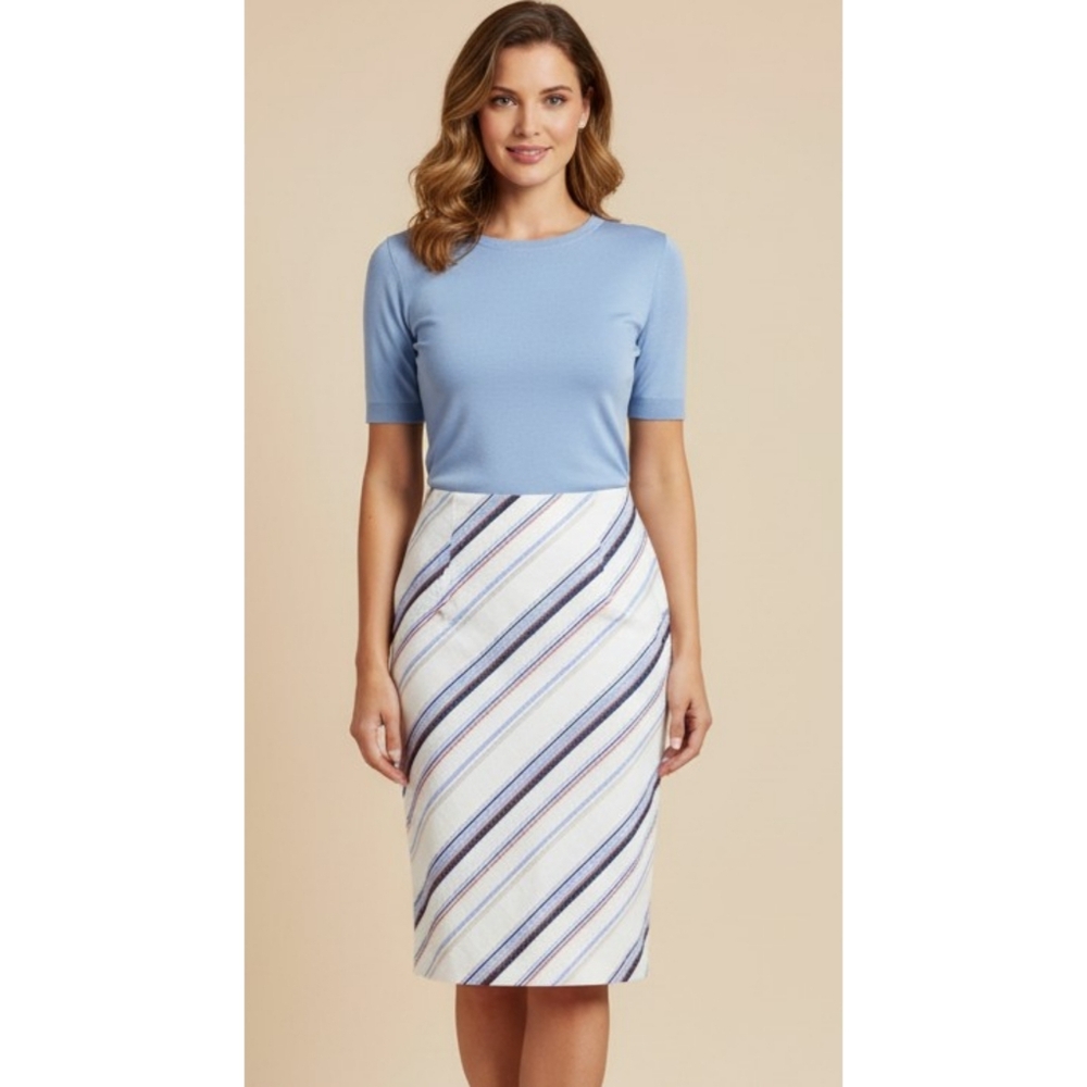 White House Black Market Striped Pencil Skirt Off White Size M